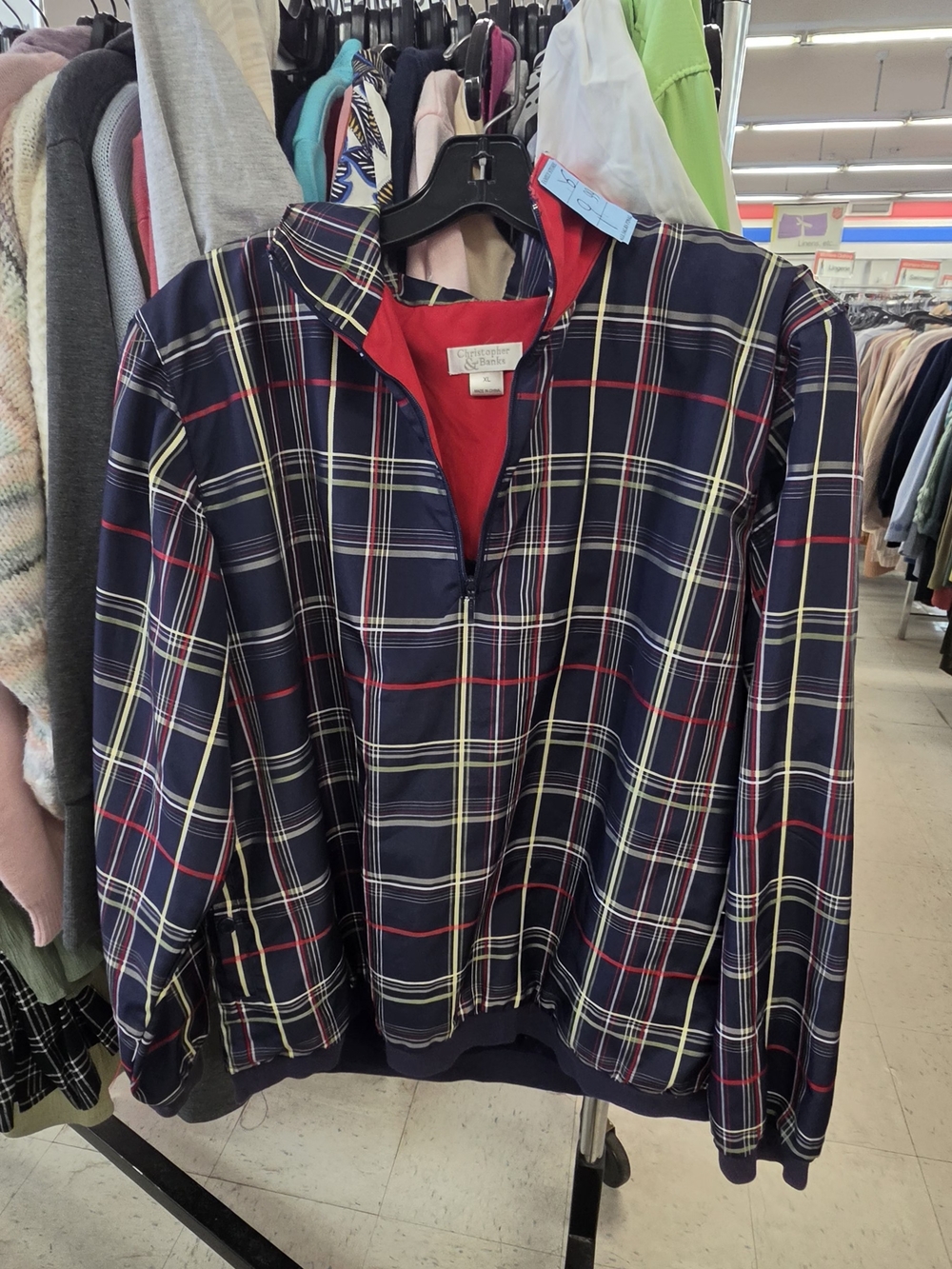 Christopher & Banks Plaid 1/4 Zip Golf Jacket Wind/Weather Pull Over Womens XL